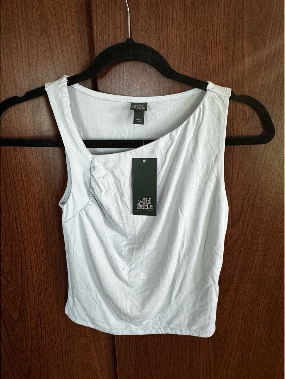 Wild Fable Womens S Light Blue Asymmetrical Ruched Tank Top Stretch NWT